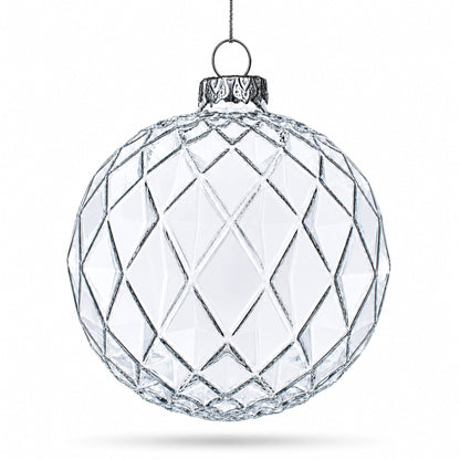 Set of 3 Clear Ribbed Sphere Glass Christmas Ornament 3.5 Inches