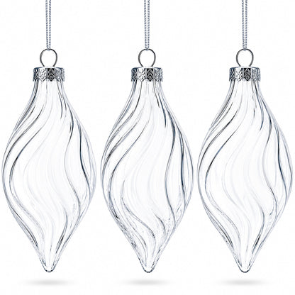 Set of 3 Clear Glass Swirl Christmas Ornaments 5.8 Inches