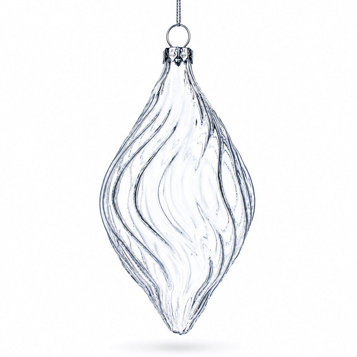 Set of 3 Clear Glass Swirl Christmas Ornaments 5.8 Inches