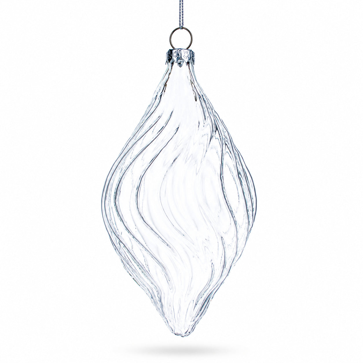 Set of 3 Clear Glass Swirl Christmas Ornaments 5.8 Inches