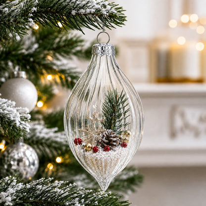 Set of 3 Striped Rhombus Finial Clear Glass Ornament 5.8 Inches