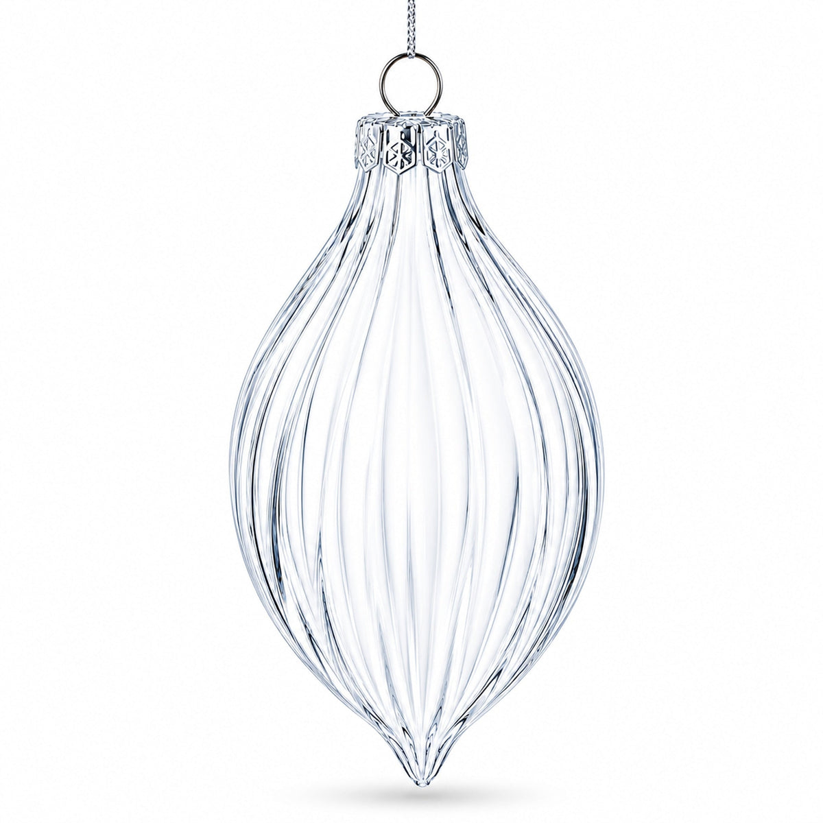 Set of 3 Striped Rhombus Finial Clear Glass Ornament 5.8 Inches