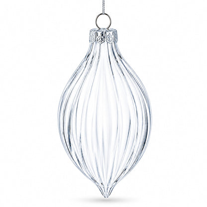 Set of 3 Striped Rhombus Finial Clear Glass Ornament 5.8 Inches