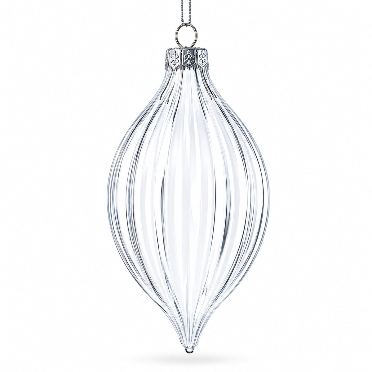 Set of 3 Striped Rhombus Finial Clear Glass Ornament 5.8 Inches