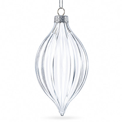 Set of 3 Striped Rhombus Finial Clear Glass Ornament 5.8 Inches