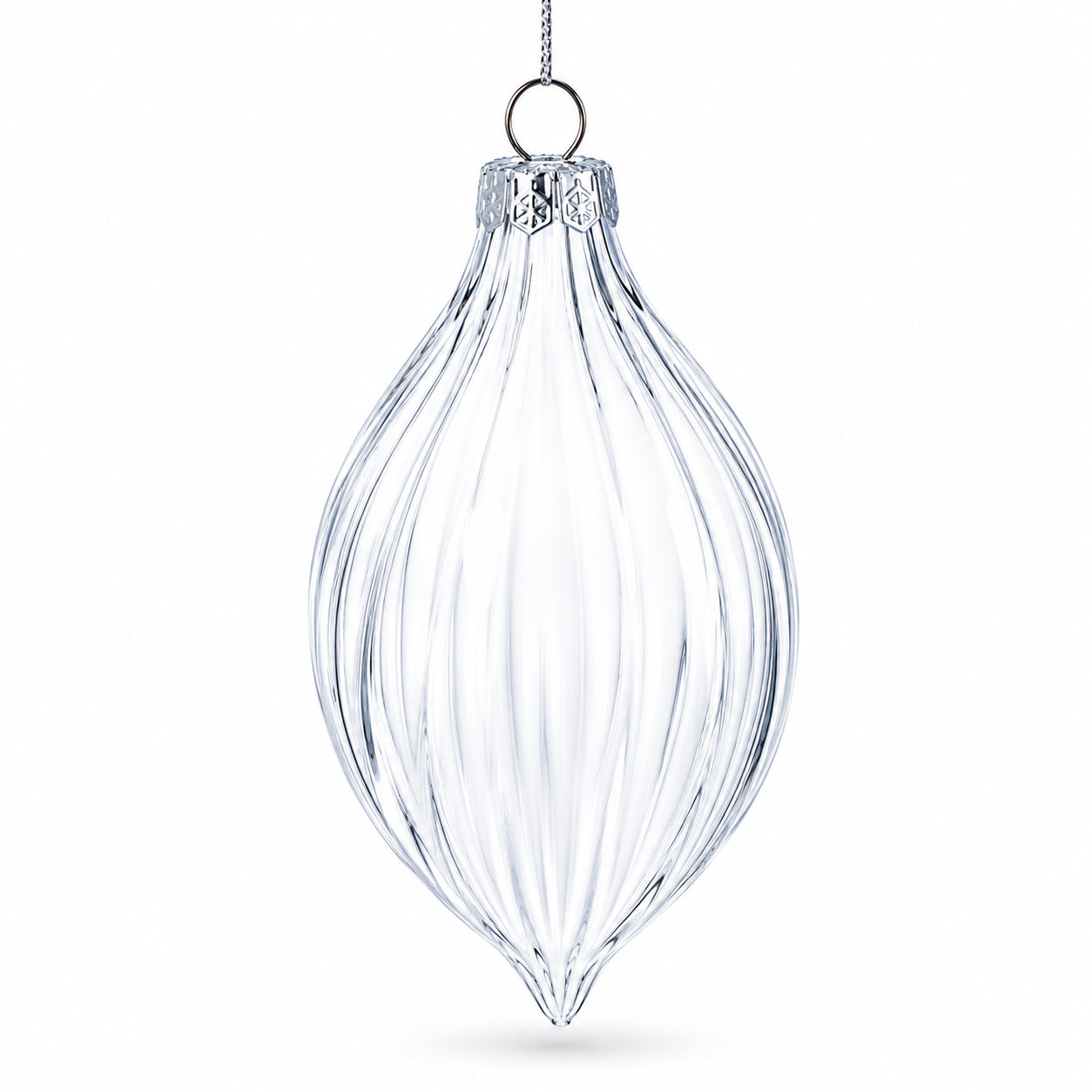 Set of 3 Striped Rhombus Finial Clear Glass Ornament 5.8 Inches