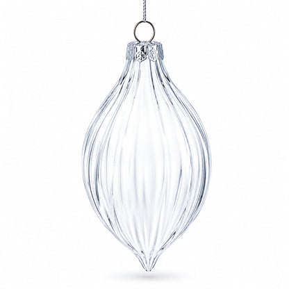 Set of 3 Striped Rhombus Finial Clear Glass Ornament 5.8 Inches