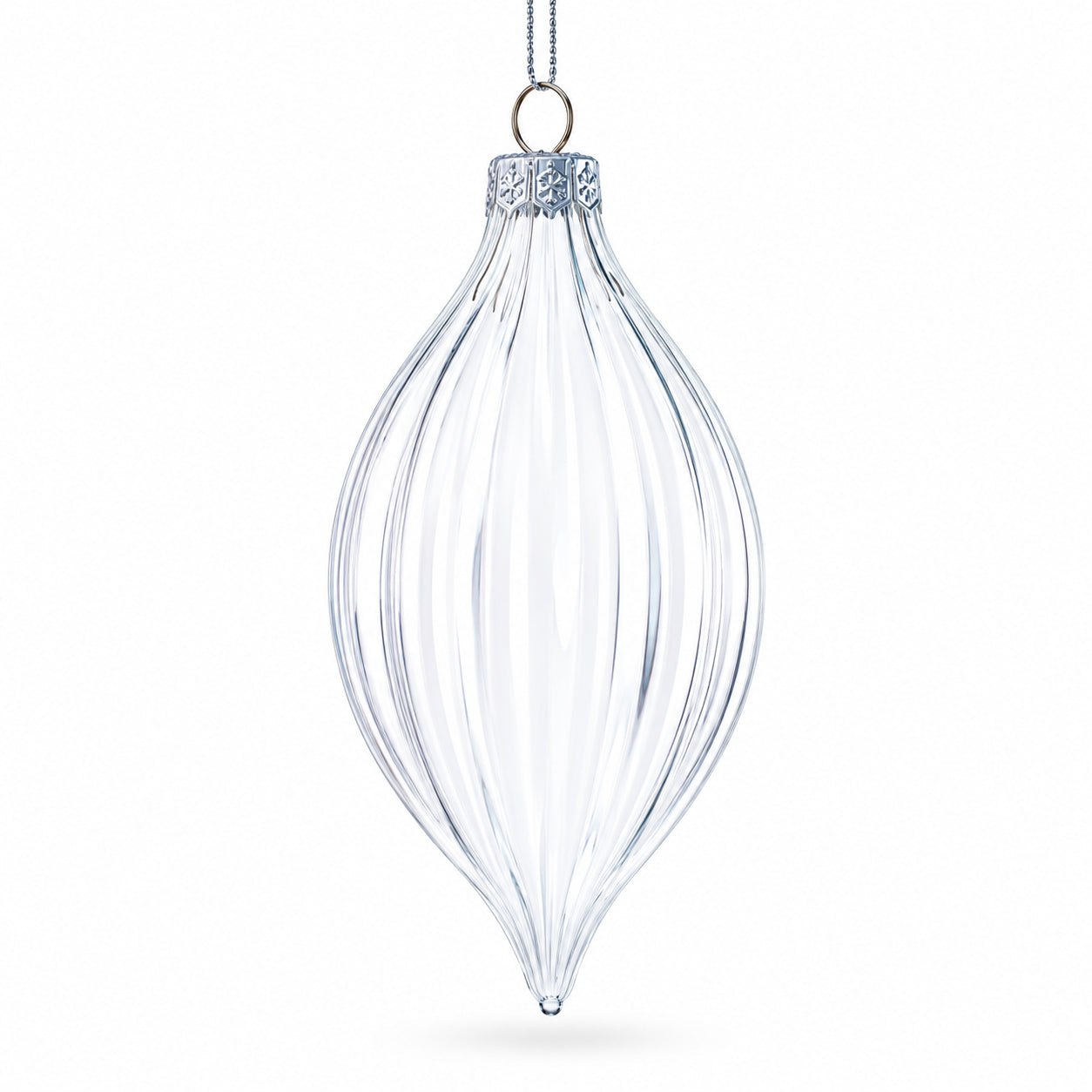 Set of 3 Striped Rhombus Finial Clear Glass Ornament 5.8 Inches