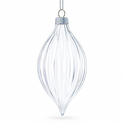 Set of 3 Striped Rhombus Finial Clear Glass Ornament 5.8 Inches