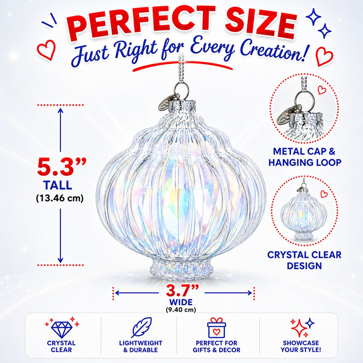 Lantern Shape Finial Clear Iridescent Glass Christmas Ornament 5.3 Inches