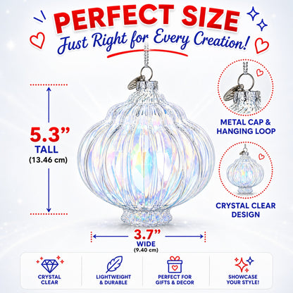 Lantern Shape Finial Clear Iridescent Glass Christmas Ornament 5.3 Inches