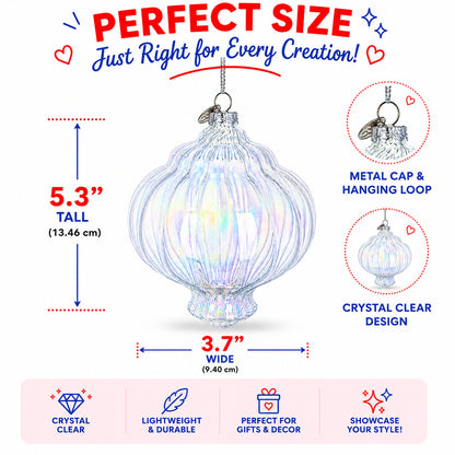 Lantern Shape Finial Clear Iridescent Glass Christmas Ornament 5.3 Inches