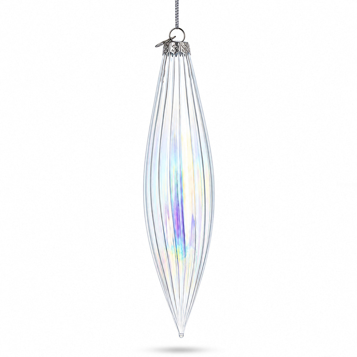 Iridescent Clear Glass Icicle Christmas Ornament 6.9 Inches