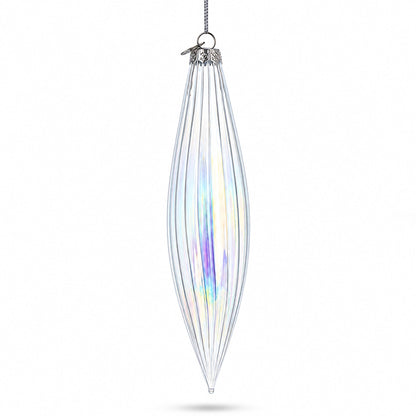Iridescent Clear Glass Icicle Christmas Ornament 6.9 Inches
