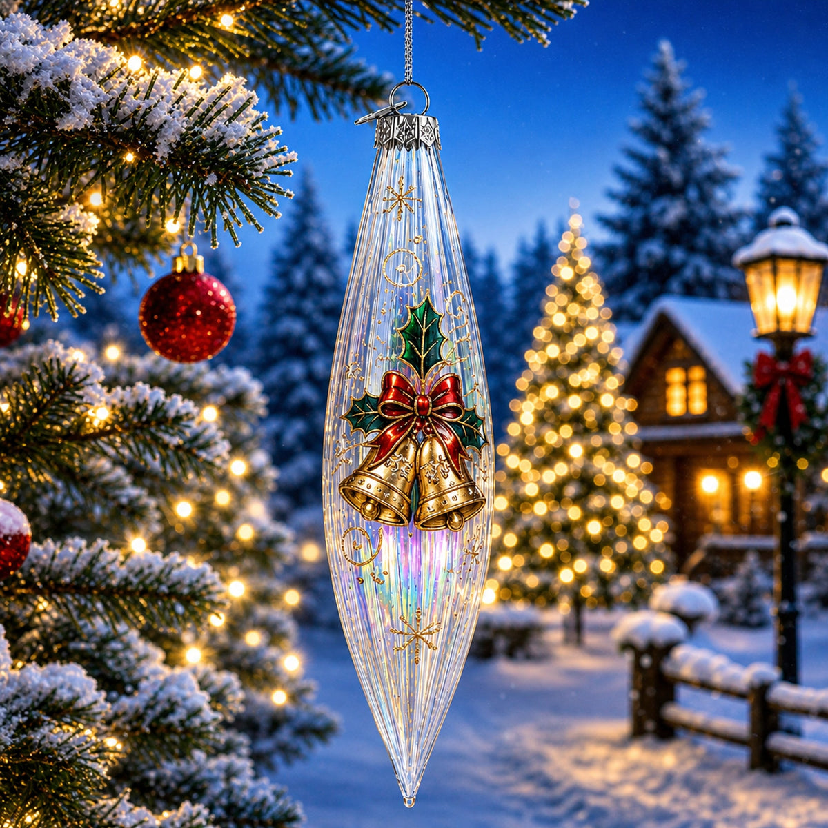Iridescent Clear Glass Icicle Christmas Ornament 6.9 Inches