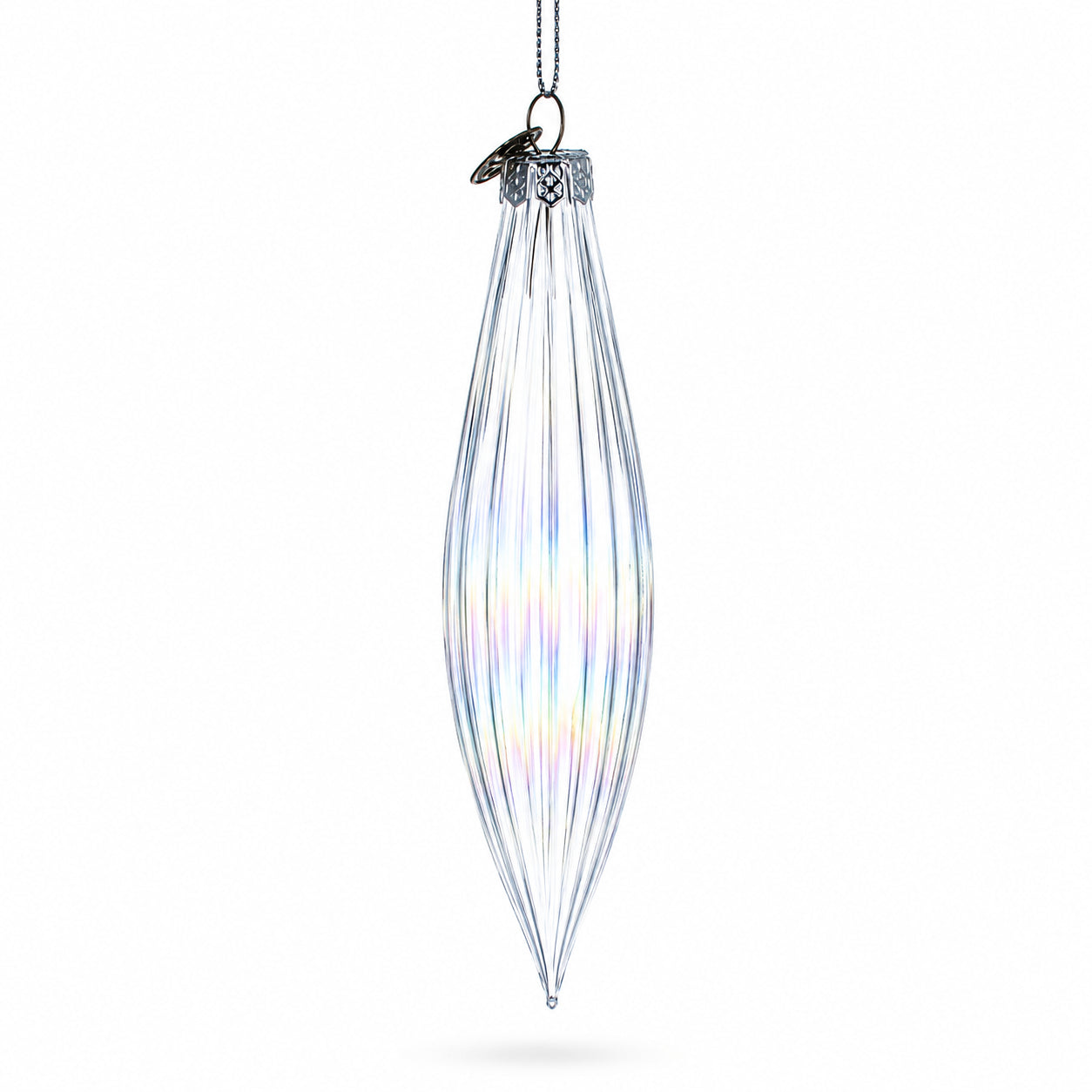 Iridescent Clear Glass Icicle Christmas Ornament 6.9 Inches