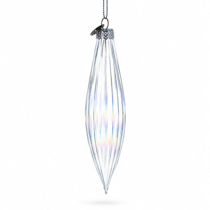Iridescent Clear Glass Icicle Christmas Ornament 6.9 Inches
