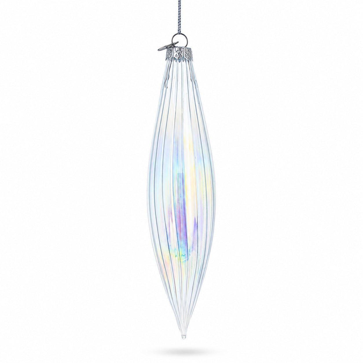 Iridescent Clear Glass Icicle Christmas Ornament 6.9 Inches