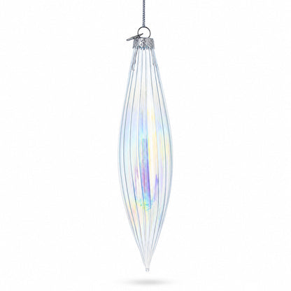 Iridescent Clear Glass Icicle Christmas Ornament 6.9 Inches
