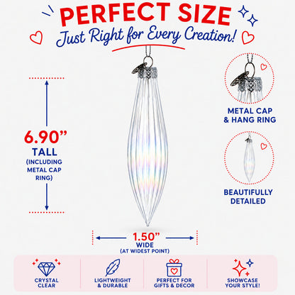 Iridescent Clear Glass Icicle Christmas Ornament 6.9 Inches