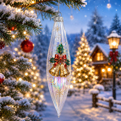 Iridescent Clear Glass Icicle Christmas Ornament 6.9 Inches