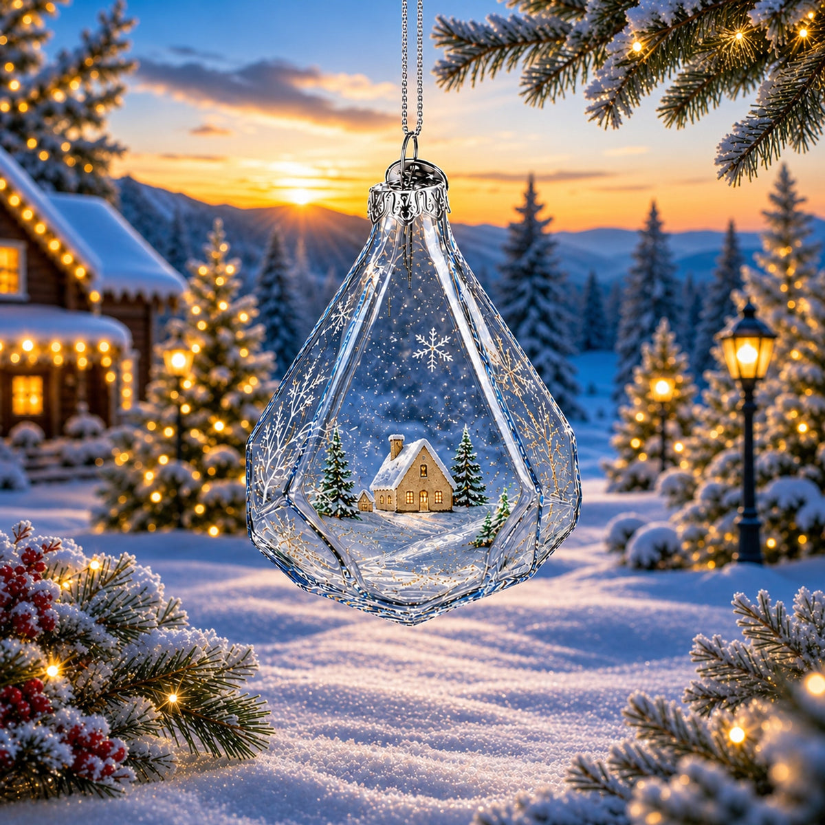Diamond Shape Clear Glass Christmas Ornament 3.6 Inches