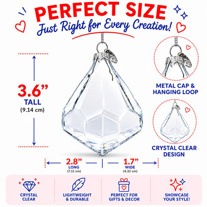 Diamond Shape Clear Glass Christmas Ornament 3.6 Inches