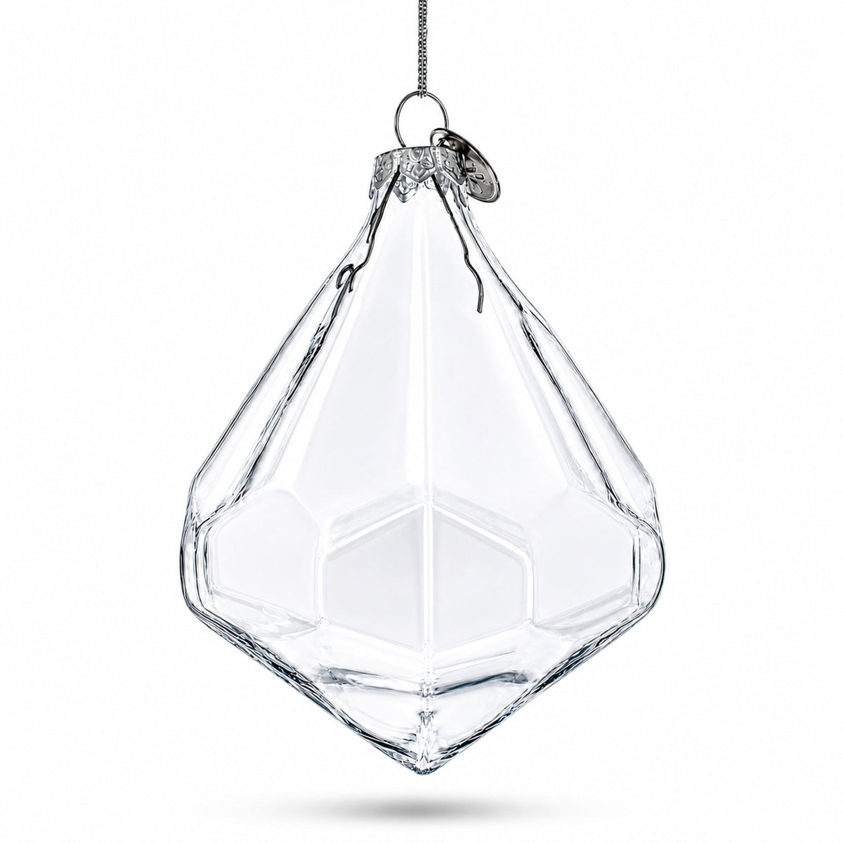 Diamond Shape Clear Glass Christmas Ornament 3.6 Inches