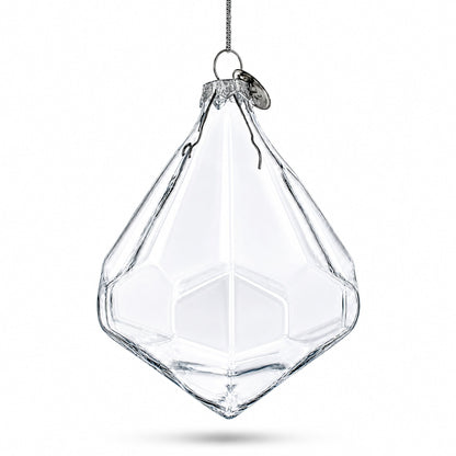 Diamond Shape Clear Glass Christmas Ornament 3.6 Inches