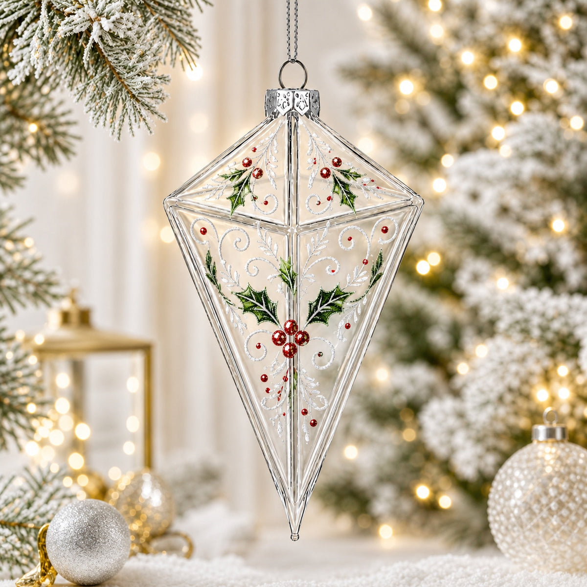 Diamond Clear Glass Christmas Ornament 3.6 Inches