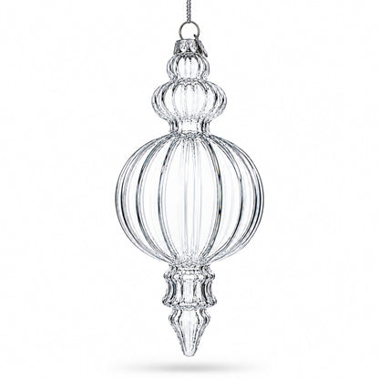 Triple Finial Clear Glass Christmas Ornament 6.7 Inches (170 mm)