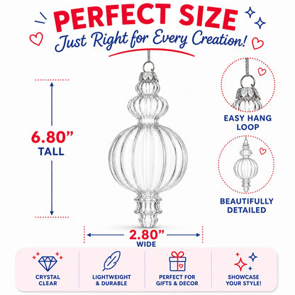 Triple Finial Clear Glass Christmas Ornament 6.7 Inches (170 mm)