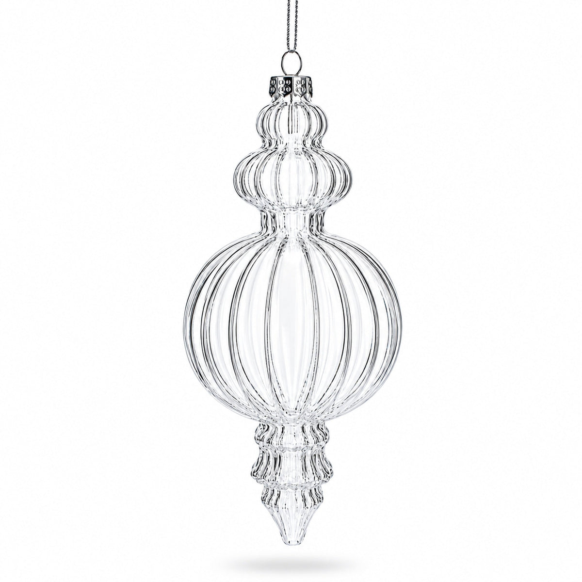 Triple Finial Clear Glass Christmas Ornament 6.7 Inches (170 mm)