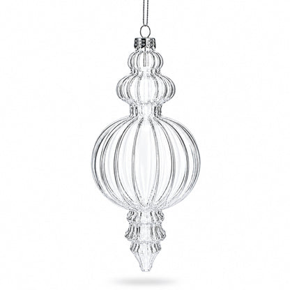 Triple Finial Clear Glass Christmas Ornament 6.7 Inches (170 mm)
