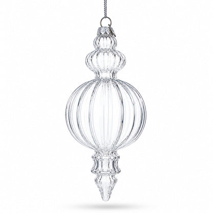 Triple Finial Clear Glass Christmas Ornament 6.7 Inches (170 mm)