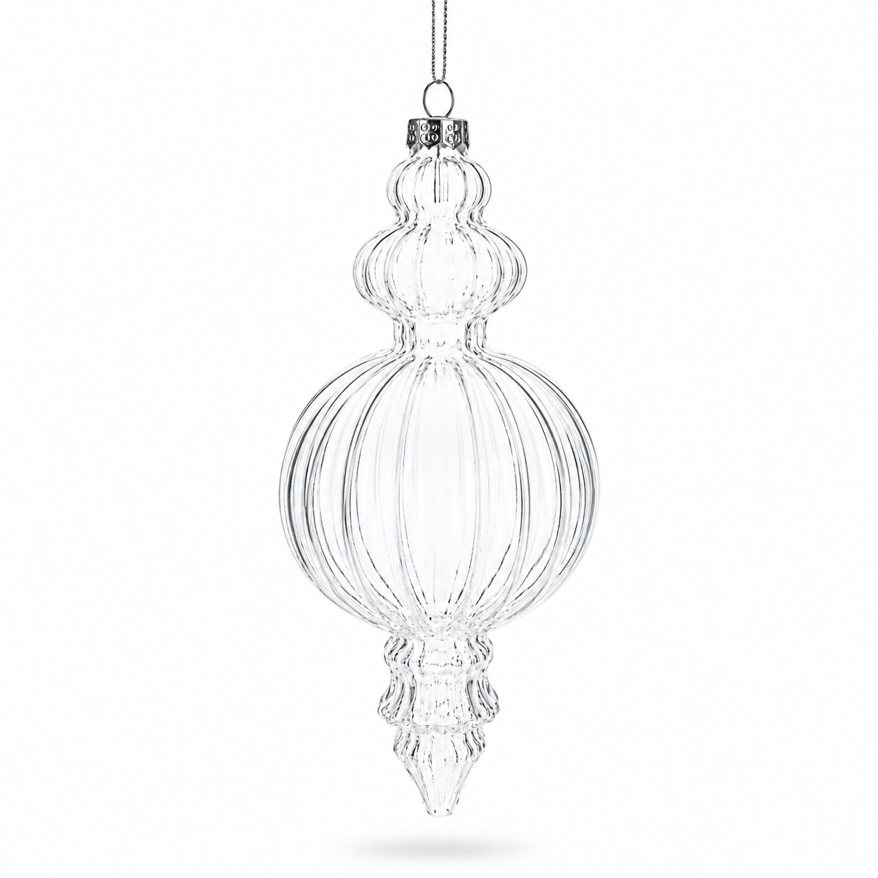 Triple Finial Clear Glass Christmas Ornament 6.7 Inches (170 mm)