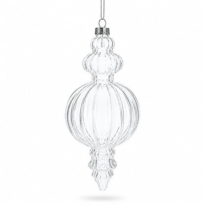 Triple Finial Clear Glass Christmas Ornament 6.7 Inches (170 mm)