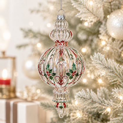 Triple Finial Clear Glass Christmas Ornament 6.7 Inches (170 mm)