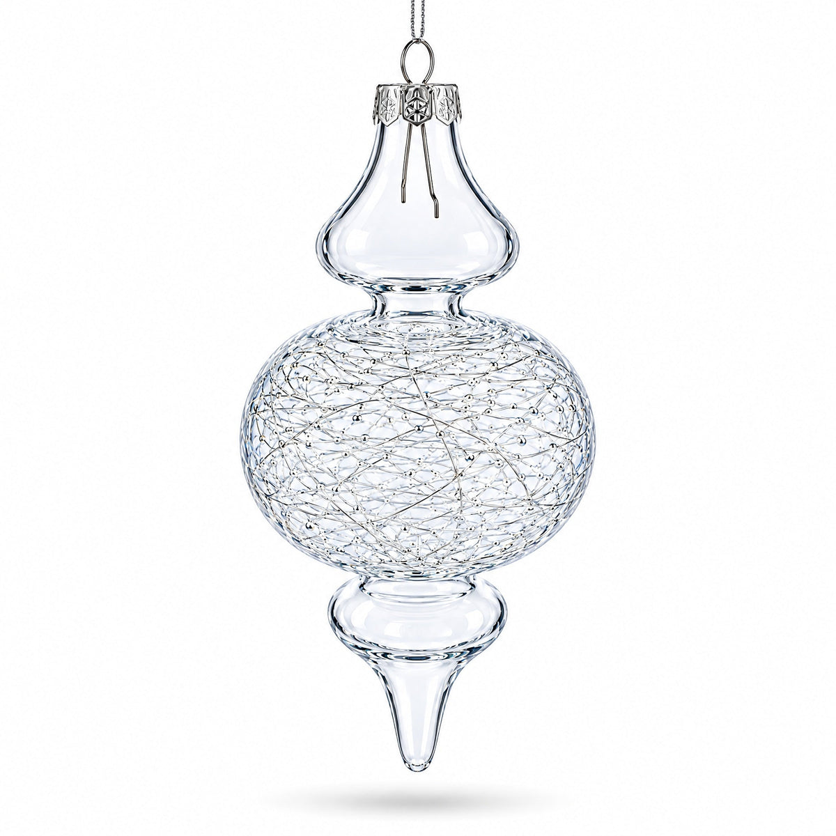 Triple Oval Finial Clear Glass Christmas Ornament 6.6 Inches