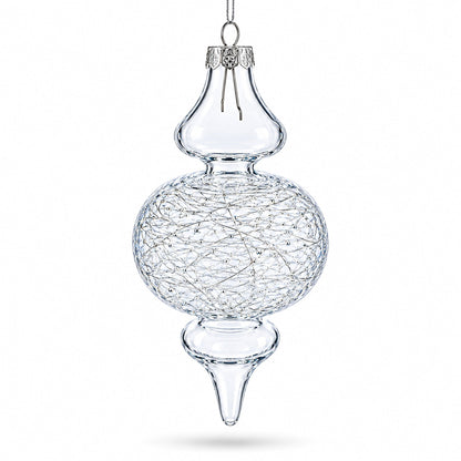Triple Oval Finial Clear Glass Christmas Ornament 6.6 Inches