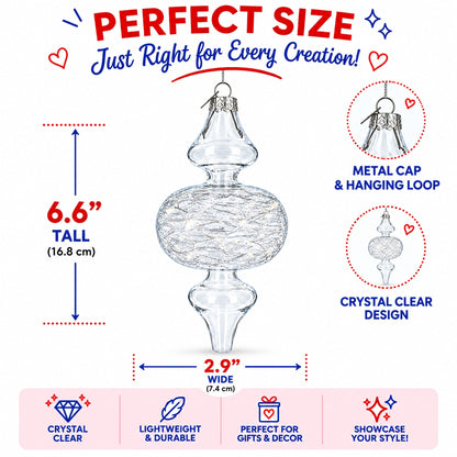 Triple Oval Finial Clear Glass Christmas Ornament 6.6 Inches