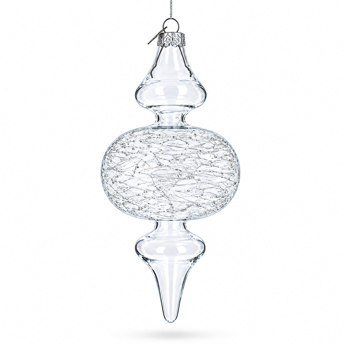 Triple Oval Finial Clear Glass Christmas Ornament 6.6 Inches