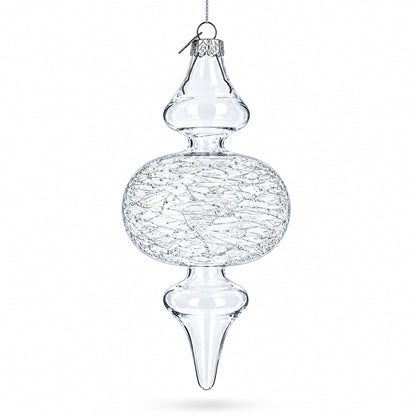 Triple Oval Finial Clear Glass Christmas Ornament 6.6 Inches