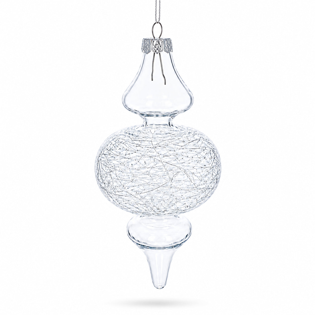 Triple Oval Finial Clear Glass Christmas Ornament 6.6 Inches