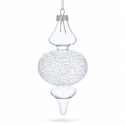 Triple Oval Finial Clear Glass Christmas Ornament 6.6 Inches