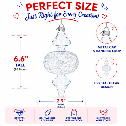 Triple Oval Finial Clear Glass Christmas Ornament 6.6 Inches