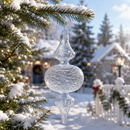 Triple Oval Finial Clear Glass Christmas Ornament 6.6 Inches