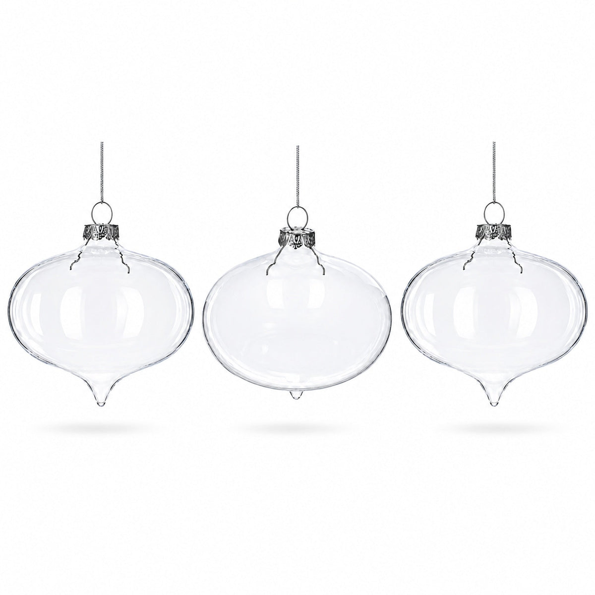 Set of 3 Onion Shape Clear Glass Christmas Ornament 4.15 Inches