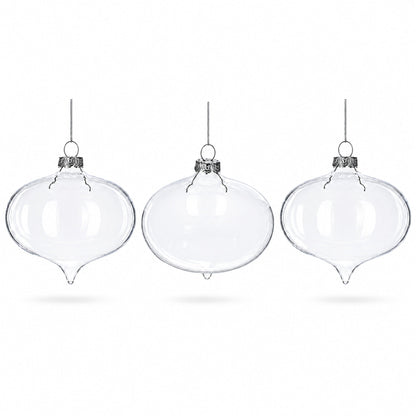 Set of 3 Onion Shape Clear Glass Christmas Ornament 4.15 Inches