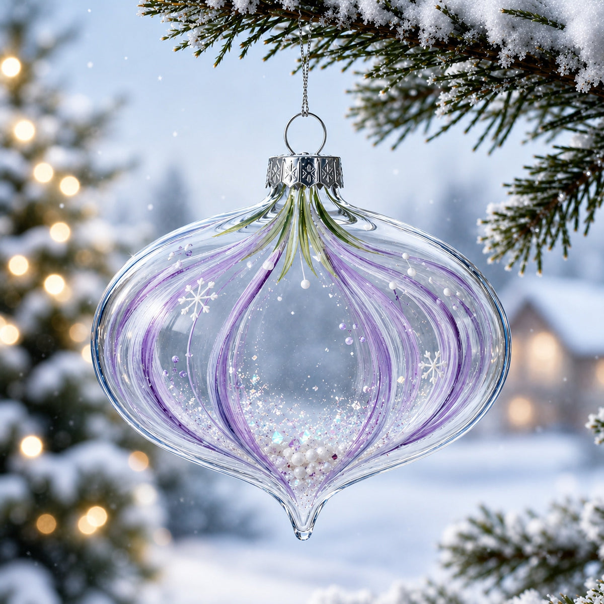 Set of 3 Onion Shape Clear Glass Christmas Ornament 4.15 Inches
